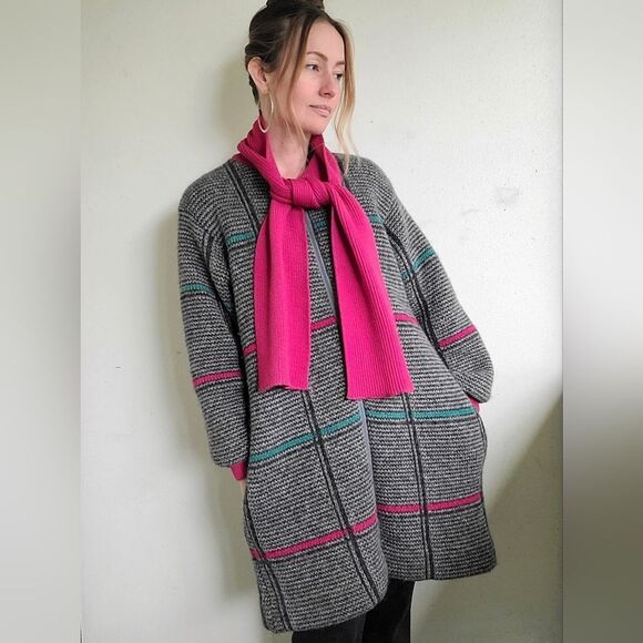 The Sandra 90s Vintage Grid Wool Zip Up Sweater L - Picture 1 of 16